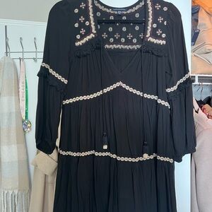 American Eagle Black Bohemian Dress with Embroidered Details